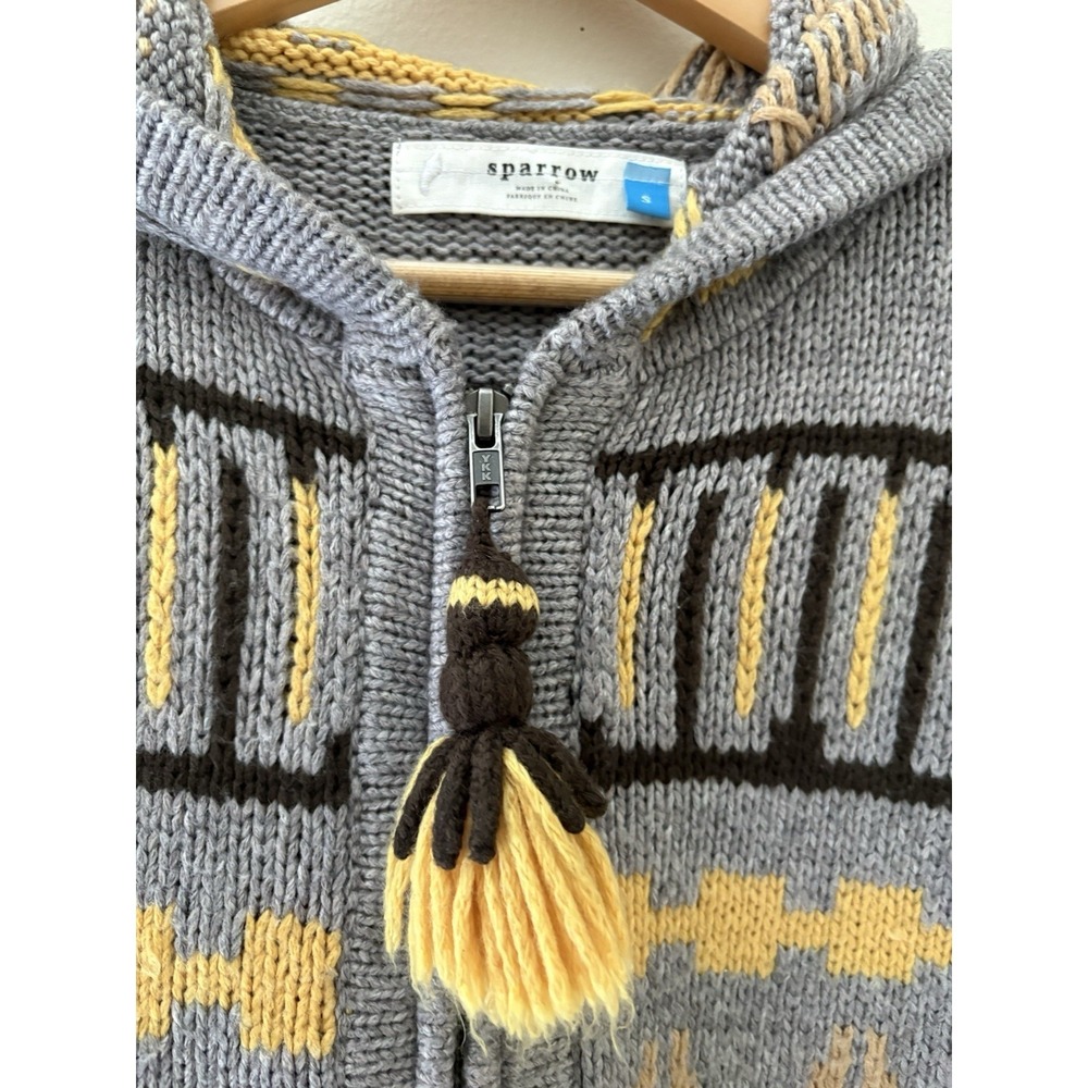 Sparrow Womens Small Fair Isle Zip Hoodie Sweater Gray Anthropologie - Picture 2 of 3